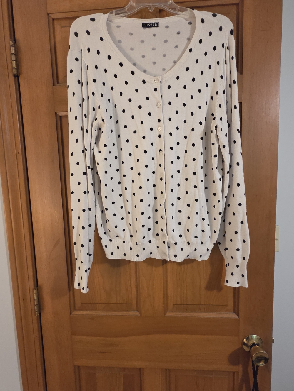 George White With Black Polka Dot Button-Front Cardigan